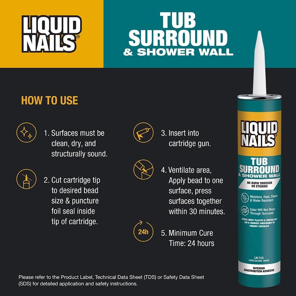 Tub Surround & Shower Adhesive, 10 oz, view 3