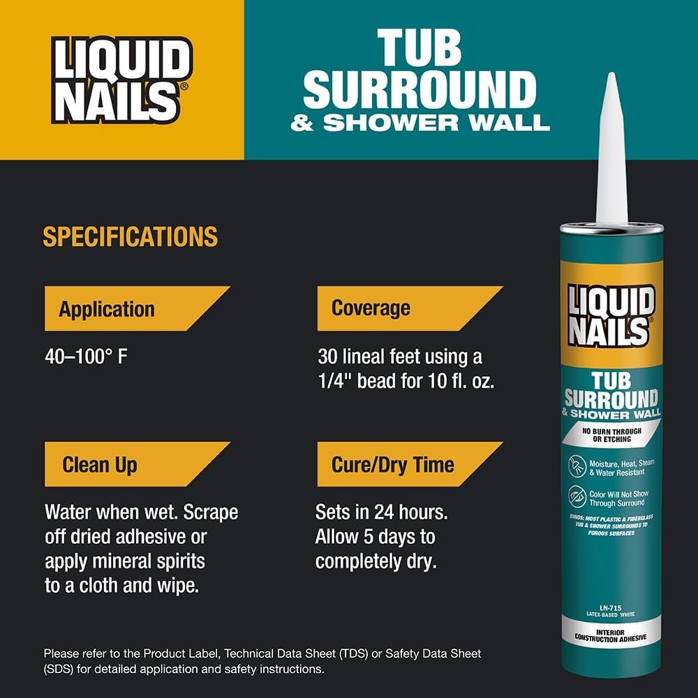 Tub Surround 10 oz Bright White Low VOC Adhesive, 6 Pack, view 4